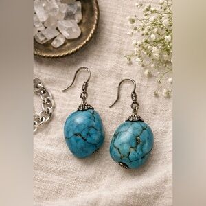 Native Sterling 925 Turquoise Drop Earrings Boho Southwestern Statement Dangle